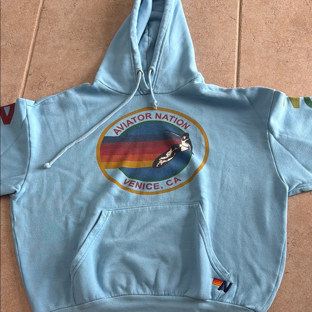 Aviator Nation Venice Hoodie. Sky Blue Size Extra Small